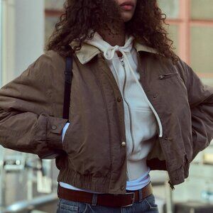 ZARA waxed bomber jacket with contrast collar